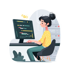 Woman coding on a computer with a modern design concept