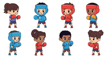 Cartoon Kids Boxing: A Colorful Vector Illustration Collection of Young Boxers in Action