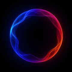 Abstract blue-red gradient circle glows against black. Modern design with soft, flowy texture. Ideal for tech, science presentations, digital art.