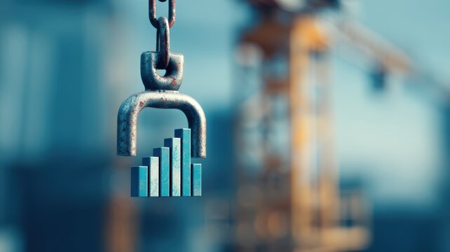 economic growth infrastructure strategy. Magnifying glass with financial bars, symbolizing data analysis in construction.