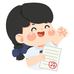 Cartoon of Happy Student Receiving Good Grade