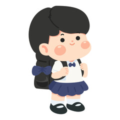 Illustration of Schoolgirl in Uniform with Backpack