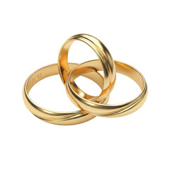 Three intertwined gold wedding rings, symbolizing unity and commitment, displayed against a clean white transparant   background.
