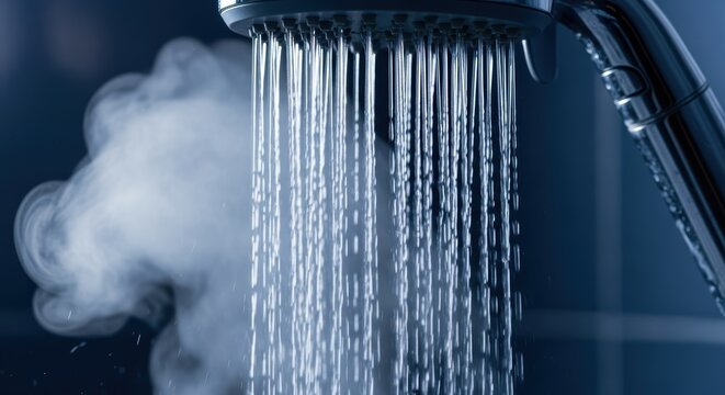 Powerful, invigorating hot water cascades from a sleek showerhead, generating abundant, comforting steam for a revitalizing bathroom experience