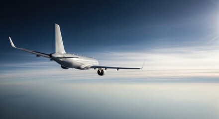 Obraz premium Airplane Soaring Through a Cloudscape Against a Deep Blue Sky, Capturing the Thrill of Aviation and Travel