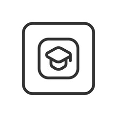 School, Learning Graduate Hat Square line icon – graduation cap inside square outline for academic achievement, education apps, certification UI