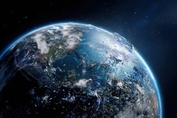 Earth covered in pollution from space shows the extent of human impact and environmental issues worldwide