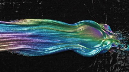 Abstract fluid dynamics with iridescent color on dark background