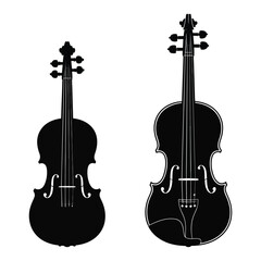 Silhouettes of a cello and a violin musical instrument