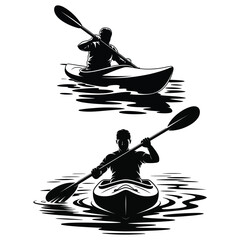 Silhouettes of kayakers paddling on water kayaking