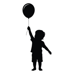 Silhouette of a child holding a balloon aloft vector