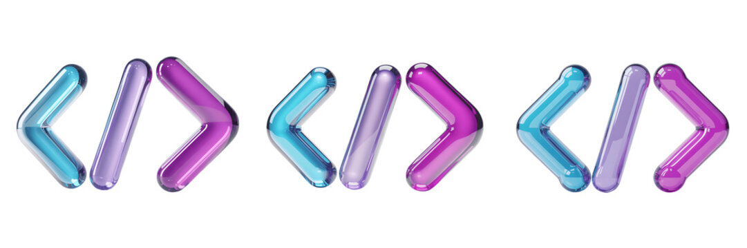 Glossy 3d code tags isolated on transparent background