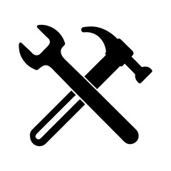 Hammer Wrench Crossed Tools Icon on White.
