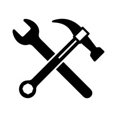 Construction Tools Icon Hammer and Wrench Vector.