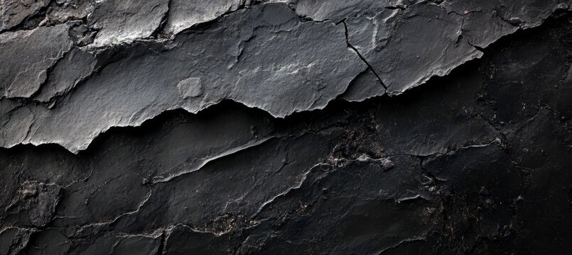 Majestic and Intense Black Textured Mountainscape with Dramatic Shadows and Rugged Rock Formations - Powered by Adobe