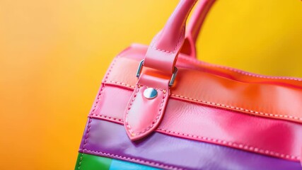 Colorful handbag with pink, orange, and green hues against yellow-orange gradient background - Powered by Adobe