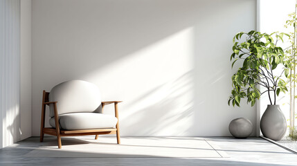 Minimalist Interior with Modern Chair Plant and Natural Light