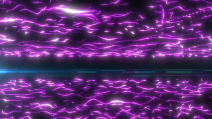 Vibrant magenta glowing light trails forming abstract flowing waves across a digital surface