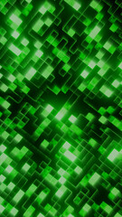 Glowing green digital matrix pattern with geometric grid blocks and futuristic energy light