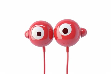 Red Eyeball Character Earbuds Headphones Cute Fun Gadget Audio Music Pods on transparent background