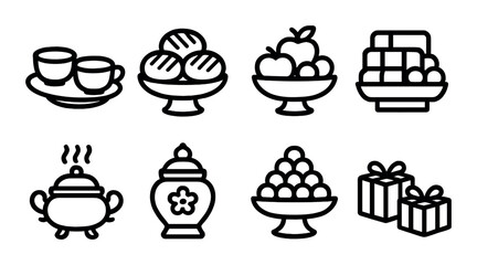 Minimalistic food and gift icons on dark background