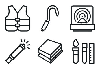 Obraz premium Monochrome nautical safety and exploration icons collection