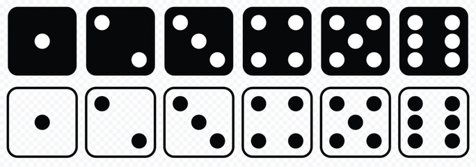 Dice icon set with all six faces in black color in outline style. Ludo game dice symbols in outline style. Set of six sides of a dice icon in black color. Dice icon concept vector illustration. eps 10