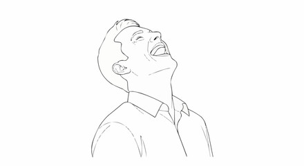 Simple line art illustration of a man laughing out loud.