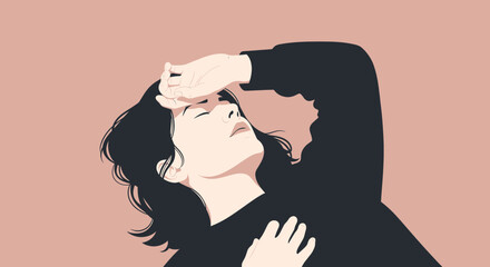A minimalist illustration of a woman with her hand on her forehead, expressing feelings of stress, fatigue, or being overwhelmed.