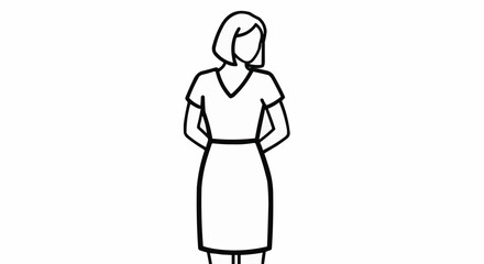 Minimalist Line Art Drawing of a Woman Standing with Hands Behind Her Back.