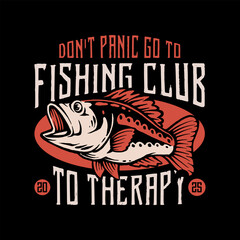 Vector Illustration of Fishing Club with Bass Fish. Great Outdoors and Adventure Gear with Vintage Illustration Suitable for Fishing Badge