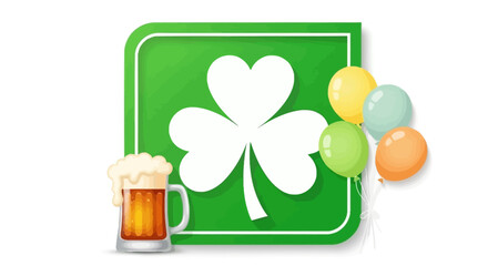 Festive St. Patrick's Day Celebration with Shamrock, Balloons, and Mug of Beer Vector
