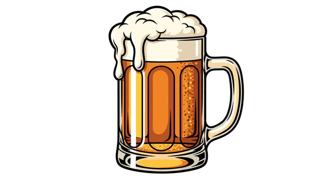A Refreshing Cartoon Beer Mug Vector Illustration with Thick Frothy Head and Clean Design