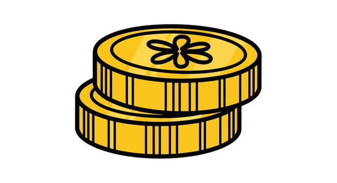 Stylized St. Patrick's Day Gold Coins Stacked with a Lucky Clover Symbol on Top