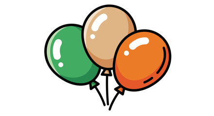 Colorful bunch of three party balloons illustration for festive celebrations and events. A simple flat design icon with green, orange, and beige colors on a white background