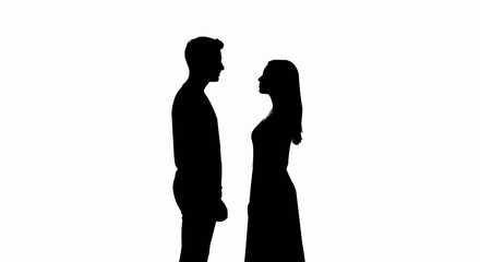 Silhouette of a man and woman standing face to face.