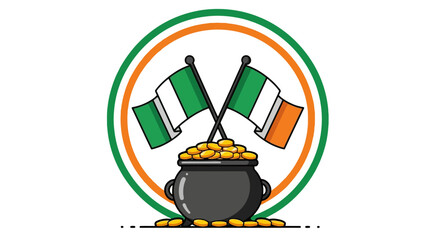 An emblem showing the national flags of Ireland and Nigeria crossed in a pot of gold, representing cultural unity and prosperity
