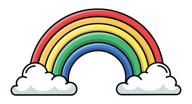 Colorful Rainbow Illustration A Vibrant Arc in the Sky with Clouds