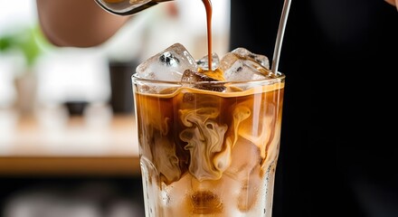 Iced Coffee Delight A Refreshing Summer Beverage with Cream and Ice.