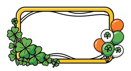 Vibrant St. Patrick's Day themed banner featuring lucky four-leaf clovers and festive balloons in traditional Irish colors, ideal for holiday greetings and event invitations