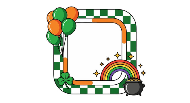 Festive Saint Patrick's Day Frame with Balloons and Rainbow for Celebrations
