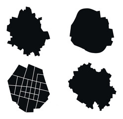Abstract grayscale urban map silhouettes with grid lines
