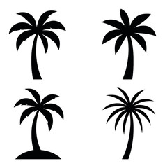 Set of four black palm tree silhouettes on gradient background
