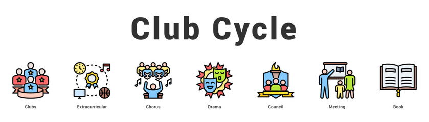 Club Cycle Modern and clean web banner illustration featuring thematic icons for visual communication