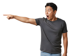 Excited man points with open mouth in surprise, perfect for announcements, sales, or compelling offers that grab attention with authentic emotion