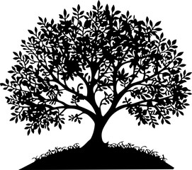 Obraz premium Elegant detailed black tree silhouette with abundant foliage design isolated on white background, Vector