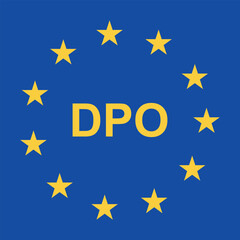 European Union flag with a circle of twelve golden stars and the acronym DPO for Data Protection Officer in the center.