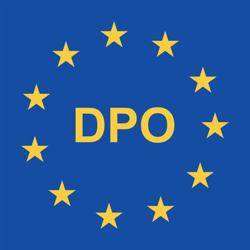 European Union flag with a circle of twelve golden stars and the acronym DPO for Data Protection Officer in the center.