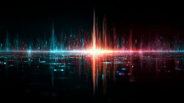 Abstract audio waveform visualization over dark background representing anomaly detection in audio signals and outlier event identification.