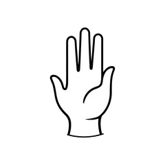 A simple black and white line drawing of an open hand with fingers extended upwards.